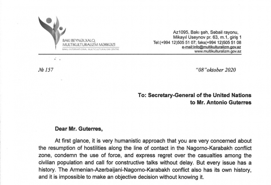 Group of intelligentsia, representatives of religious and national communities appeal to UN Secretary General regarding Armenia’s latest provocations