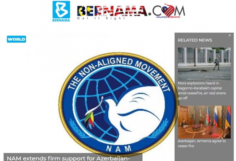 BERNAMA agentliyi: Qoşulmama Hərəkatı qəti şəkildə Azərbaycanın mövqeyini dəstəkləyir