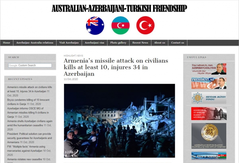 Avstraliya saytı: Ermənistan ordusunun raket hücumu nəticəsində Azərbaycanda 9 mülki şəxs həyatını itirib