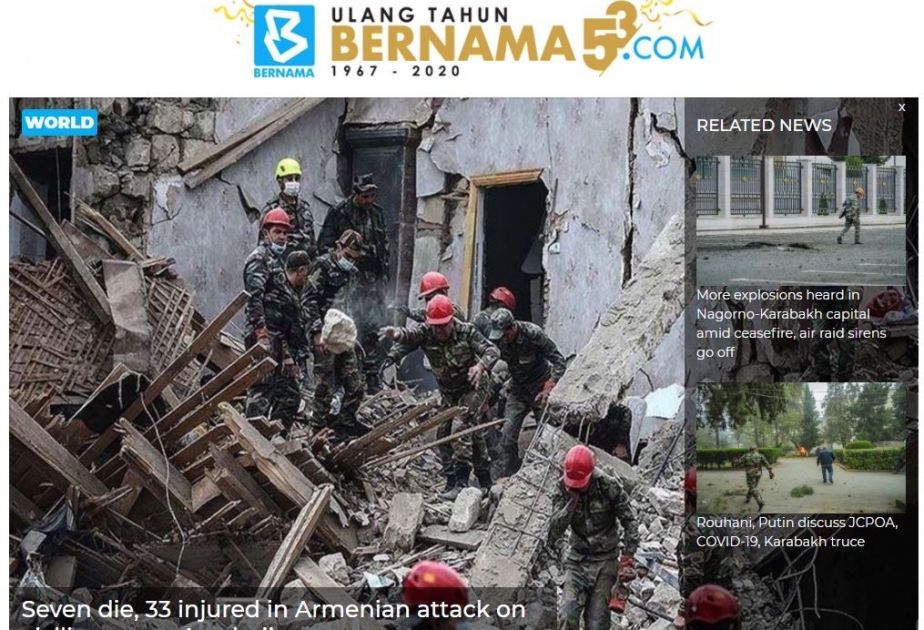 BERNAMA agentliyi: Ermənistanın ordusu Azərbaycan şəhərlərini raket atəşinə tutub, ölənlər var