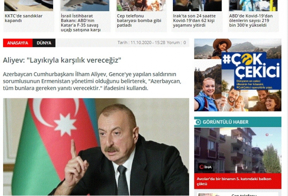 Türkiyə mediası Ermənistanın terrorçu mahiyyətini bütün dünyaya yaymaqda davam edir