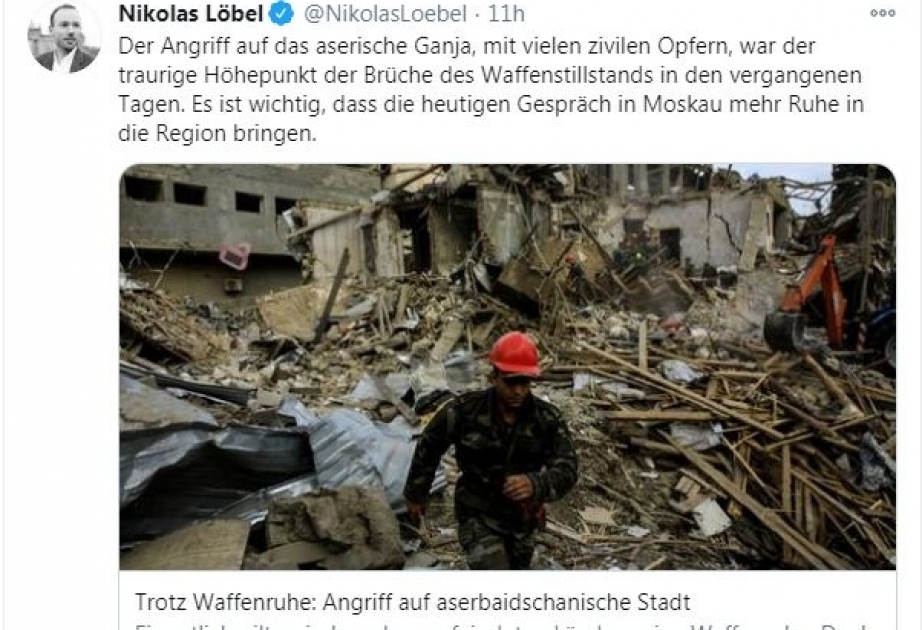 Депутат бундестага: Нападение на Гянджу — это кульминация нарушения перемирия