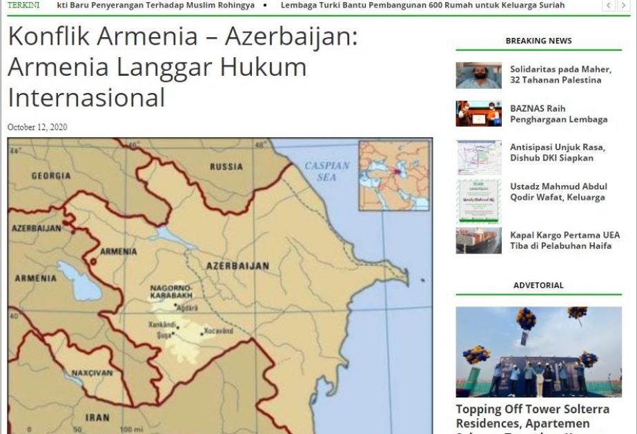 İndoneziya saytı: Ermənistan beynəlxalq hüququ pozur