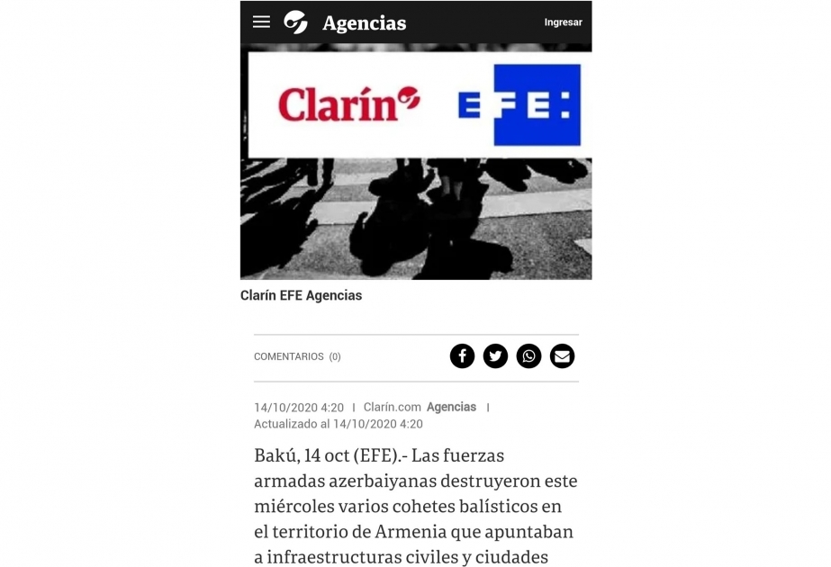 Argentina nəşri Ermənistanın hərbi təxribatlarından yazır