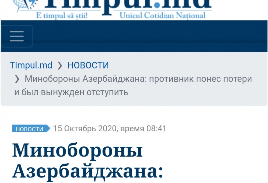 Moldova mətbuatı Ermənistanın müharibə cinayətlərinə geniş yer ayırır
