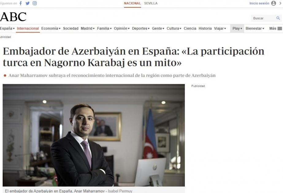 El embajador de Azerbaiyán en España concedió una entrevista al diario español ABC