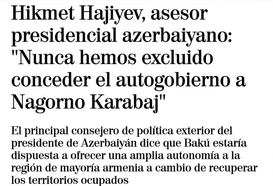 El MUNDO: Hikmet Hajiyev, asesor presidencial azerbaiyano: 