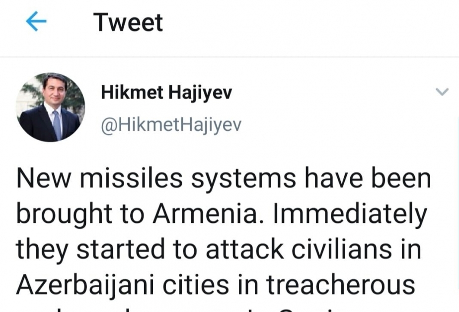 Hikmat Hajiyev: Casualties among civilians are reported in Ganja
