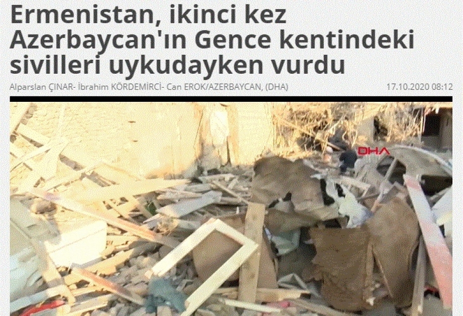 Türkiyə mediası: Azərbaycanda dinc əhalinin hədəf alınması Ermənistanın barbarlığıdır