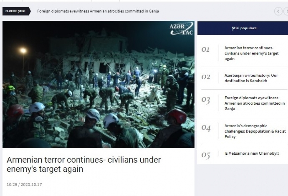 Rumıniyanın aparıcı KİV-ləri Ermənistanın Gəncəyə raket hücumundan yazır