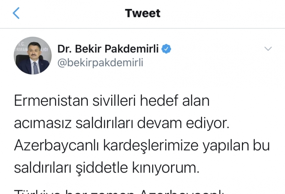 Türkiyəli nazirlər Ermənistanın dinc azərbaycanlı əhalini hədəfə almasını şiddətlə qınayıblar