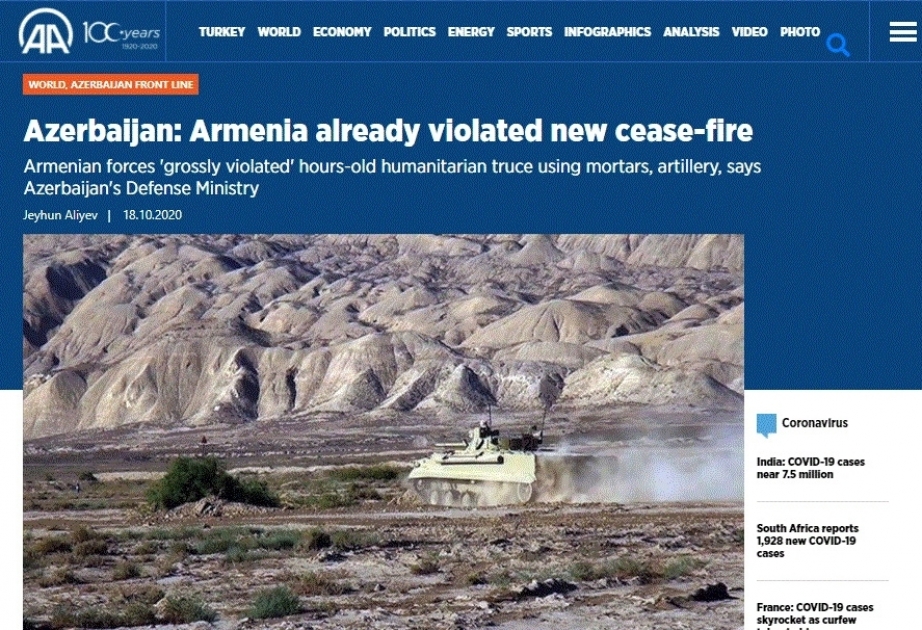 Agencia Anadolu: "Armenia ya ha violado el nuevo acuerdo de tregua"
