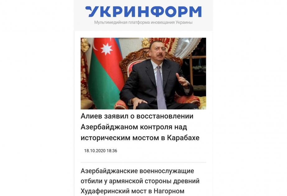 Ukrayna mətbuatı: Xudafərin körpüsünün üzərində Azərbaycan bayrağı qaldırıldı