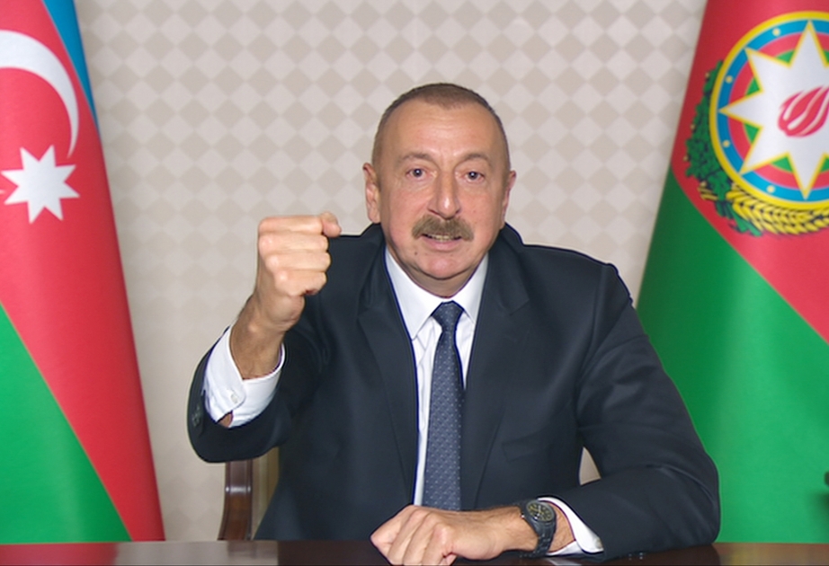 Prezident İlham Əliyev: Azərbaycan döyüş əməliyyatını beynəlxalq birlik tərəfindən tanınan öz ərazisində aparır VİDEO