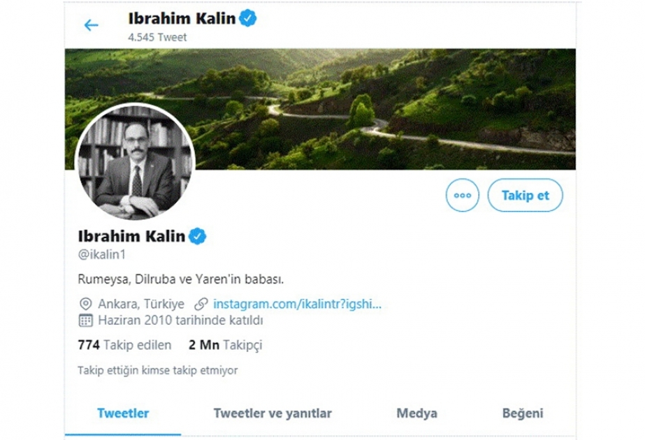 İbrahim Kalın: Cənubi Qafqaza sülh və sabitlik ancaq Qarabağın işğaldan azad olunması ilə gələcək