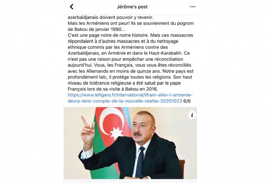 Fransalı deputat: Hər kəsin dolğun məlumatlara sahib ola bilməsi üçün Azərbaycanın da mövqeyinin yayılması ədalətli olardı