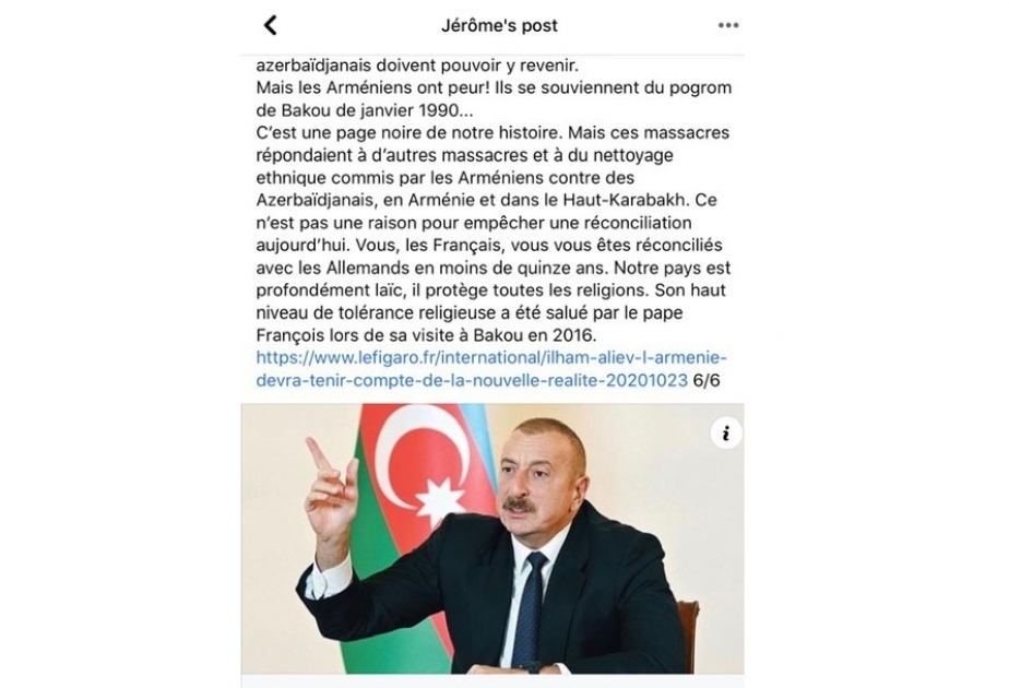 Un député français : Je considère juste de diffuser aussi la vision de l'Azerbaïdjan afin que chacun puisse se faire une idée en ayant une information plus complète