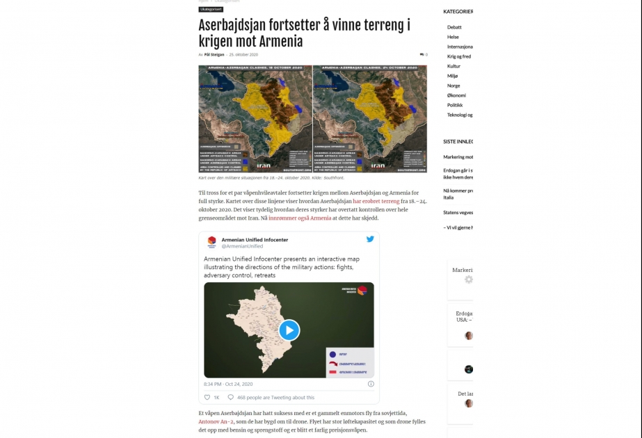 Norveç saytı cəbhədəki hərbi əməliyyatlardan yazır