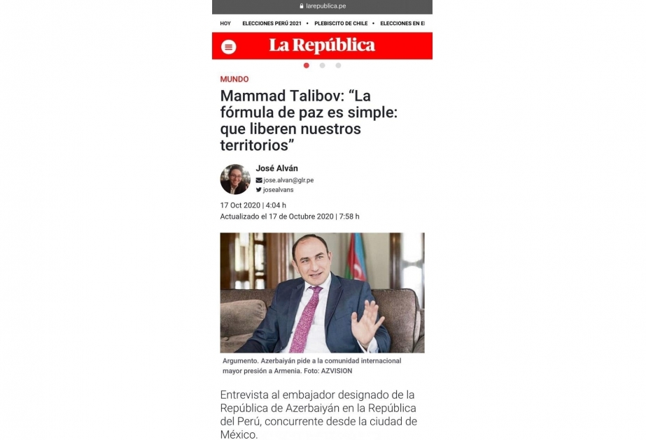 Los periódicos peruanos escriben sobre el conflicto de Nagorno Karabaj y la agresión armenia