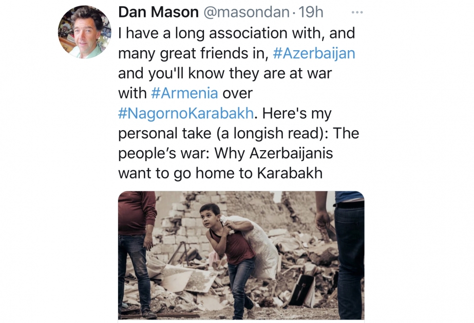 Beynəlxalq media mütəxəssisi Dan Meyson: Azərbaycanlılar niyə Qarabağa - evlərinə qayıtmaq istəyir?