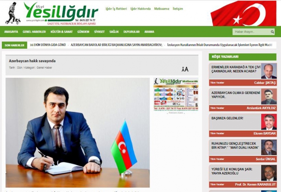 Xarici mətbuatda “Azərbaycan haqq savaşındadır” sərlövhəli məqalə dərc olunub