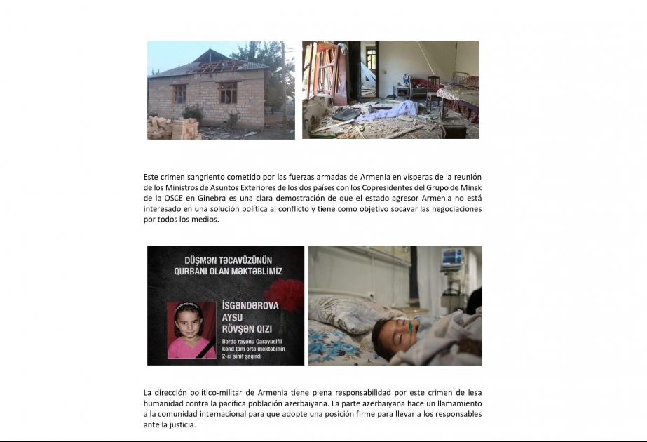 İspaniya ictimaiyyəti Ermənistanın Azərbaycanın Bərdə rayonunu raket atəşinə tutması barədə məlumatlandırılıb