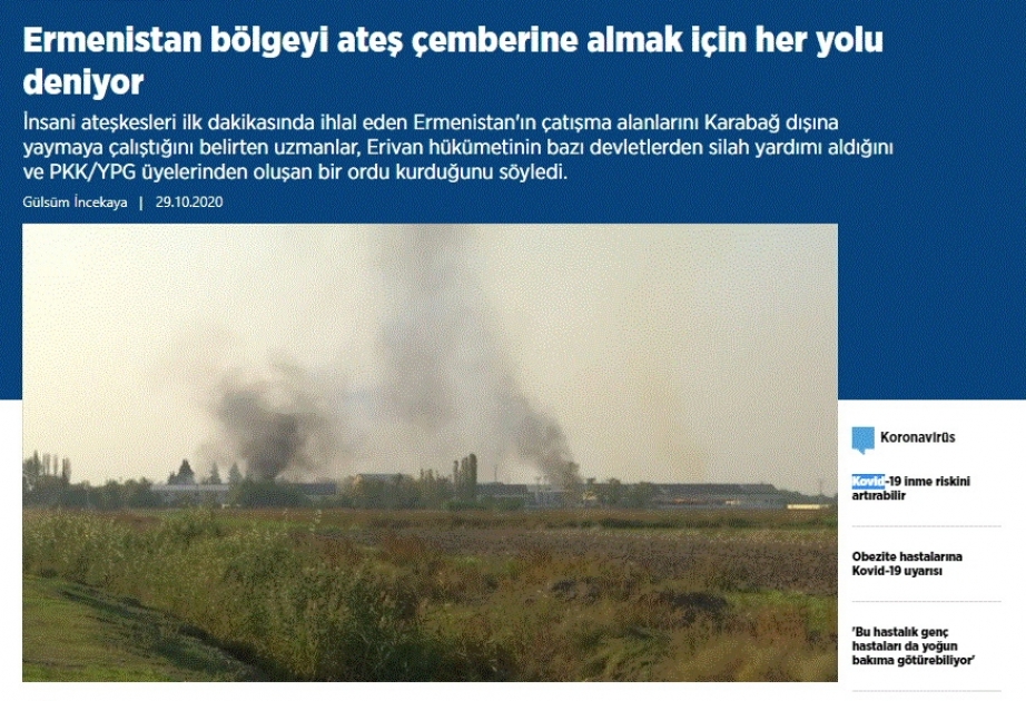Türkiyə KİV-ləri: Ermənistan ordusu Azərbaycanın dinc əhalisinə qarşı qətliamlar törədir