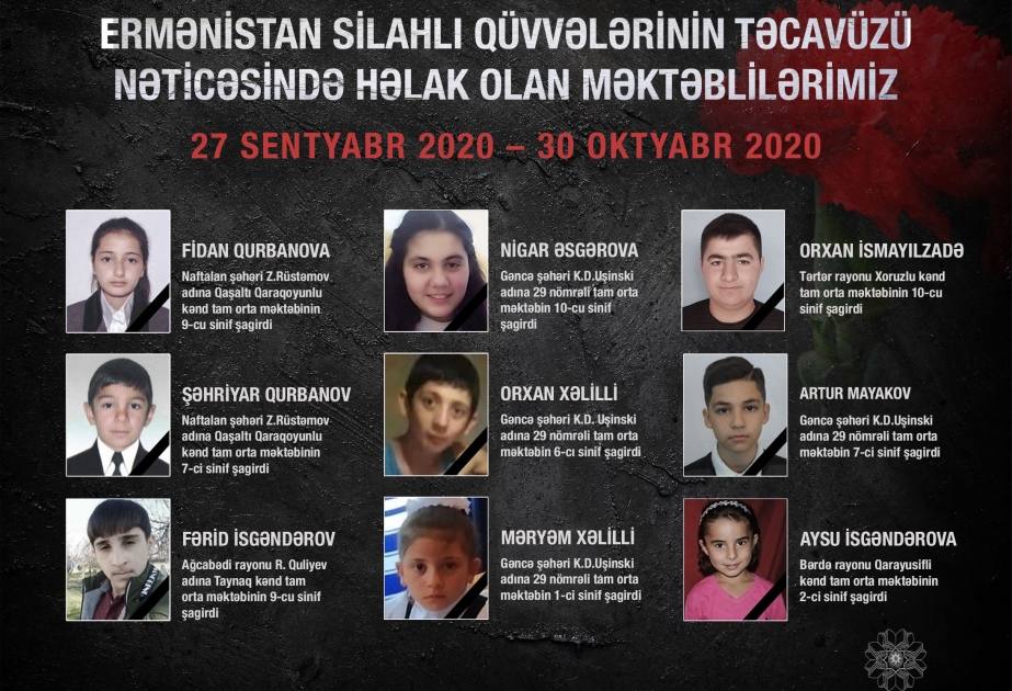 Ermənistan silahlı qüvvələrinin təcavüzü nəticəsində həlak olan məktəblilər