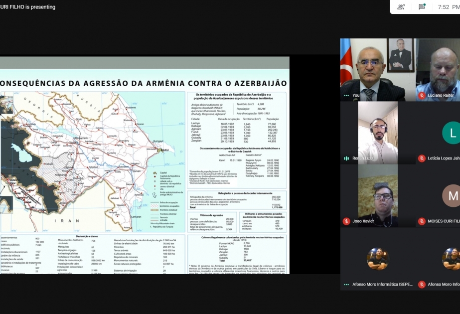 Azərbaycanın Braziliyadakı səfirinin Dağlıq Qarabağ münaqişəsi ilə bağlı onlayn mühazirəsi olub