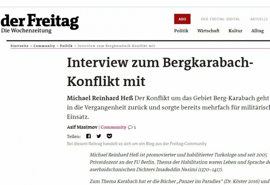 صحيفة Der Freitag تنشر مقابلتها الصحفية مع المستشرق الألماني ميخائيل رينهارد هيس