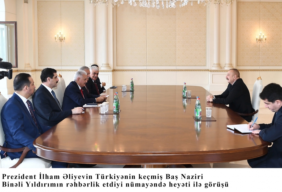 Prezident İlham Əliyev Türkiyənin keçmiş Baş Naziri Binəli Yıldırımın rəhbərlik etdiyi nümayəndə heyətini qəbul edib YENİLƏNİB VİDEO