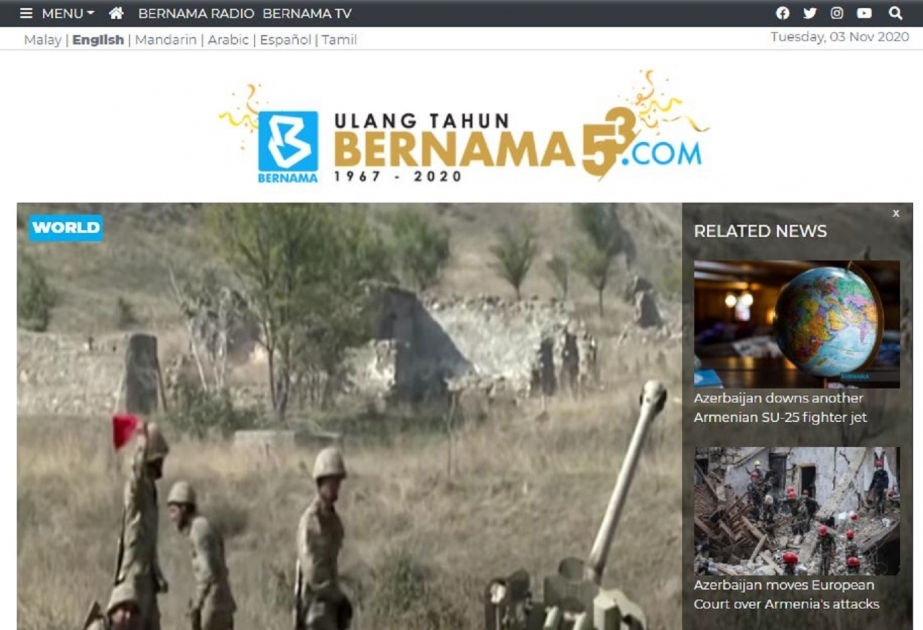 BERNAMA agentliyi Azərbaycan Ordusunun cəbhədəki uğurlarını geniş işıqlandırır