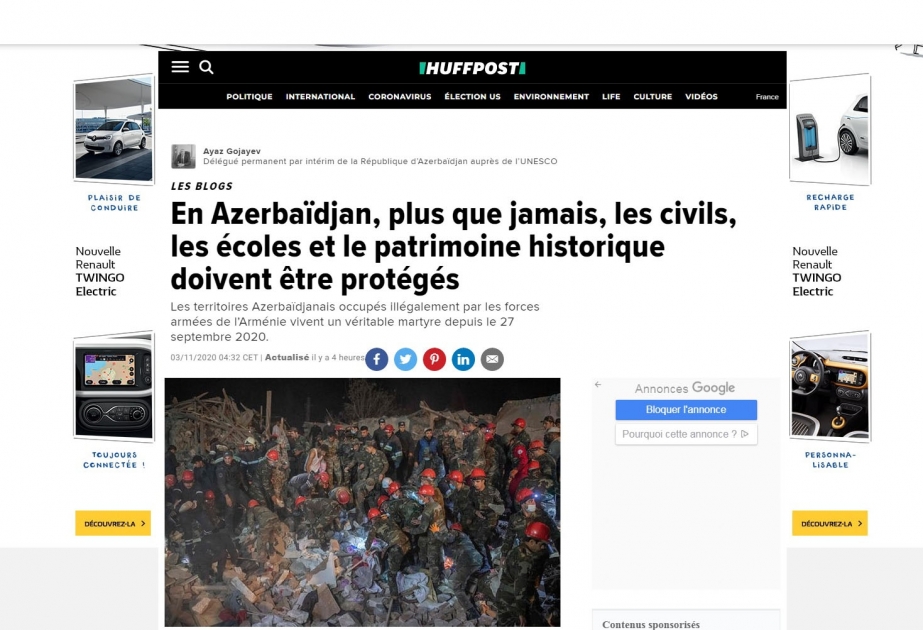 “Huffington Post”: Ermənistan silahlı qüvvələri Azərbaycanda mülki vətəndaşları və məktəbləri hədəfə alır