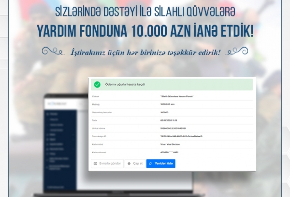“GoldenPay/Hesab.az”dan Silahlı Qüvvələrə Yardım Fonduna dəstək