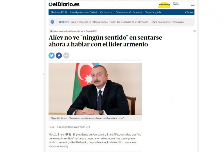 Azərbaycan Prezidentinin EFE agentliyinə verdiyi müsahibə İspaniya mətbuatının diqqət mərkəzindədir