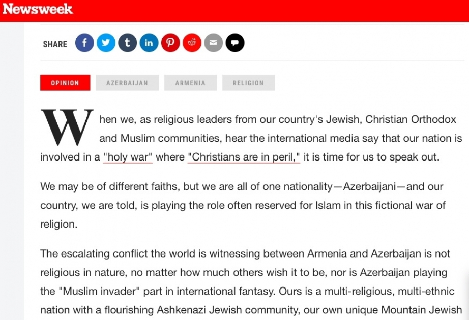 “Newsweek” nəşrində Azərbaycanın dini liderlərinin məqaləsi dərc edilib