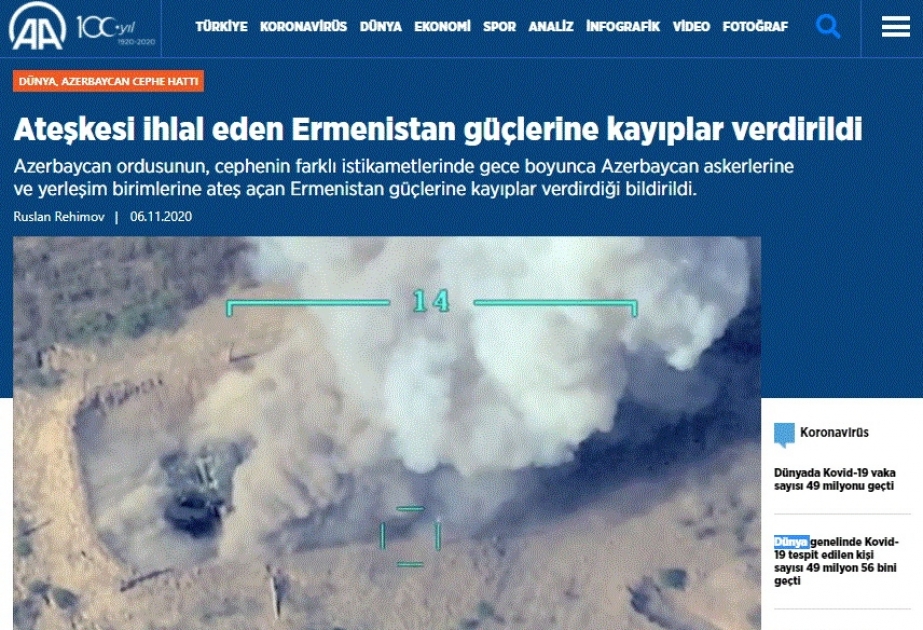 Türkiyə mediası: Ermənistan qadağan olunmuş silahlardan istifadə etməklə cinayətlər törədir