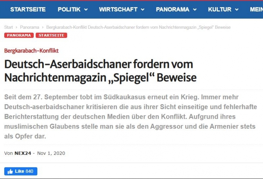 Almaniya portalı: Azərbaycanlılar “Spiegel”dən sübut tələb edirlər