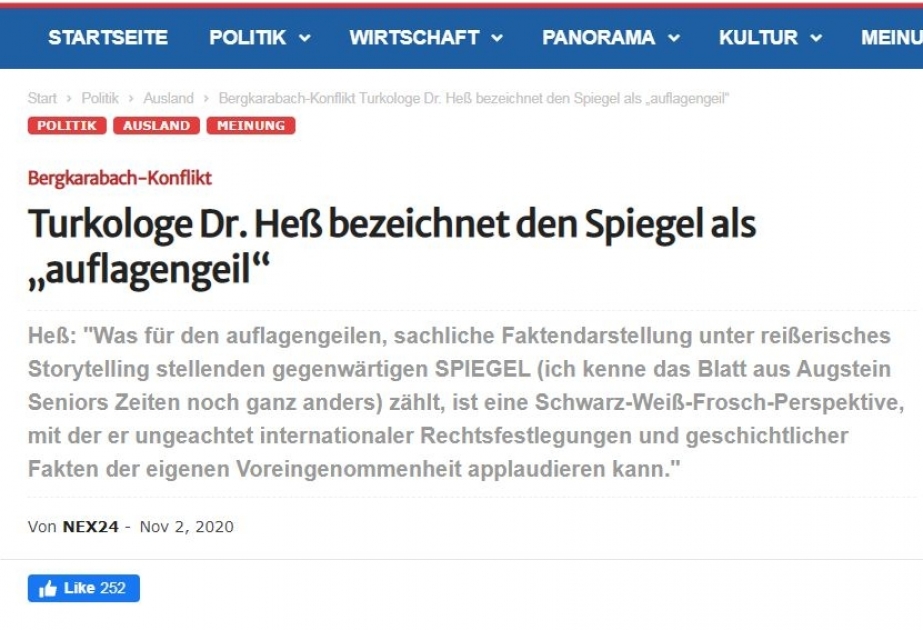“Spiegel” jurnalında dərc olunan qeyri-obyektiv məqaləyə cavab verilib
