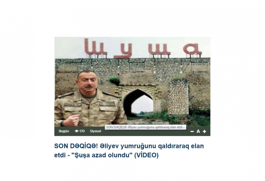 Gürcüstan mətbuatı: İlham Əliyev: 8 noyabr Azərbaycan tarixində əbədi qalacaq. Şuşa şəhəri işğaldan azad olunub
