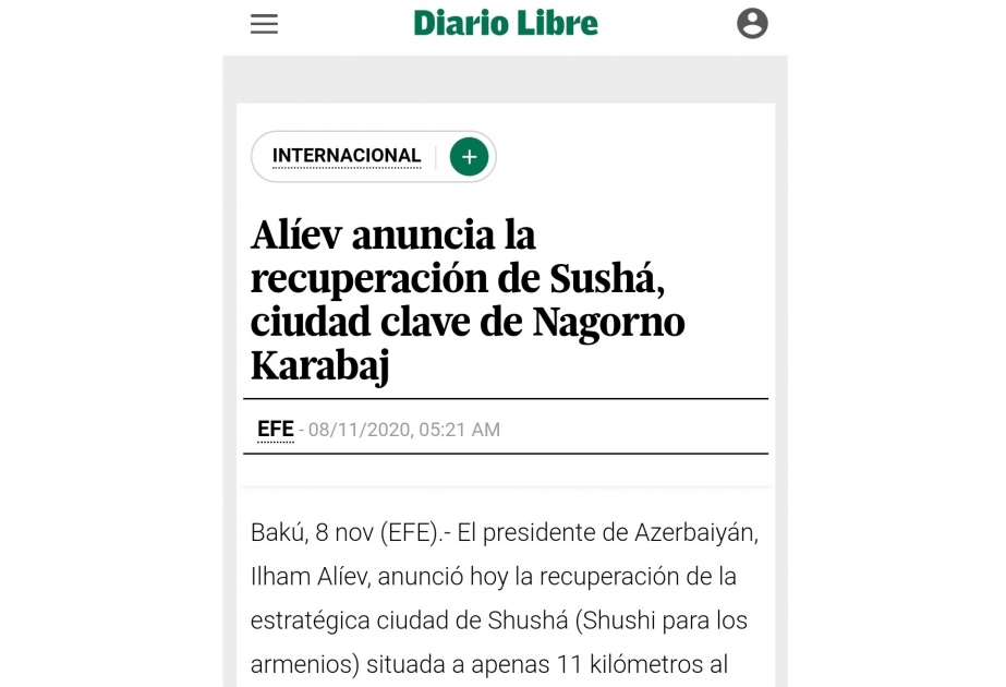 Şuşanın işğaldan azad edilməsi İspaniya mətbuatının diqqət mərkəzindədir