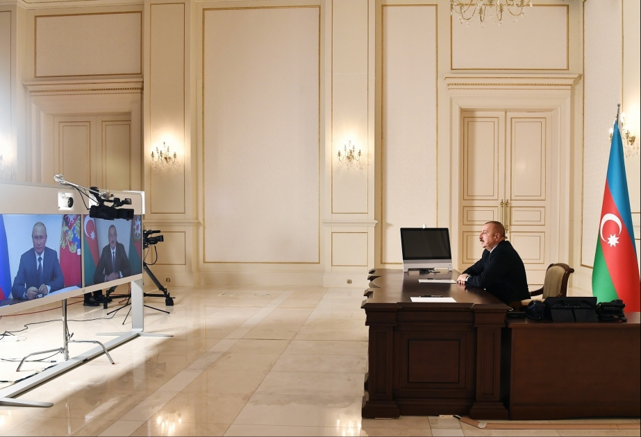 Azerbaijani President Ilham Aliyev, Russian President Vladimir Putin met in a videoconference format VIDEO