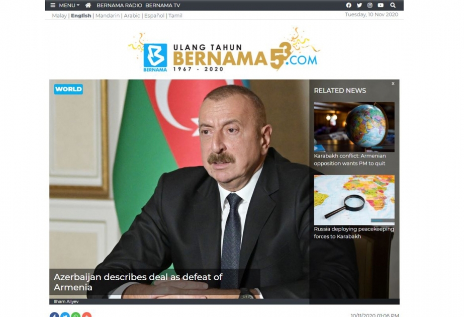 BERNAMA agentliyi: Nikol Paşinyan bəyanatı dəmir yumruğun hesabına imzalayır
