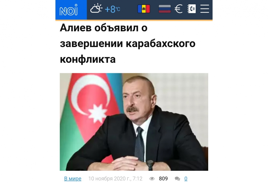Azərbaycan, Rusiya və Ermənistanın imzaladığı birgə bəyanat Moldova KİV-lərinin də diqqət mərkəzindədir