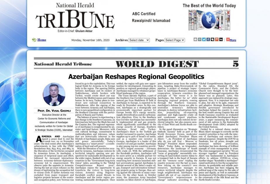“National Herald Tribune”: Azərbaycan regionun geopolitikasını yeniləyir