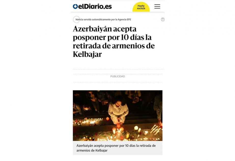Испанская пресса пишет, что Азербайджан согласился на продление времени передачи Кяльбаджара на 10 дней