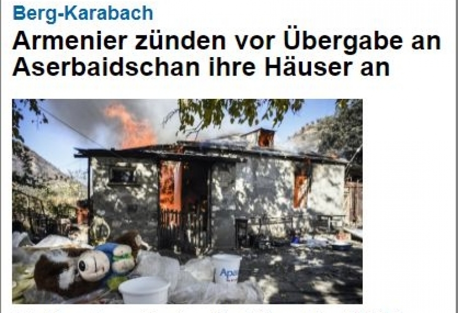 “Deutschlandfunk.de” portalı Kəlbəcərdəki evlərin ermənilər tərəfindən yandırılmasından yazıb