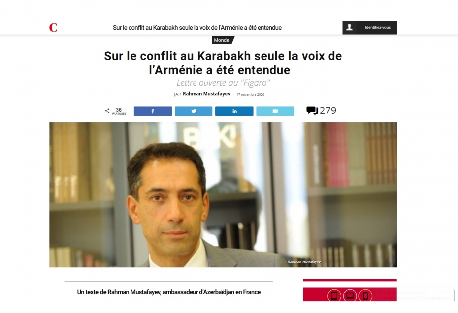 La lettre ouverte de l’Ambassadeur azerbaïdjanais aux médias français partiaux