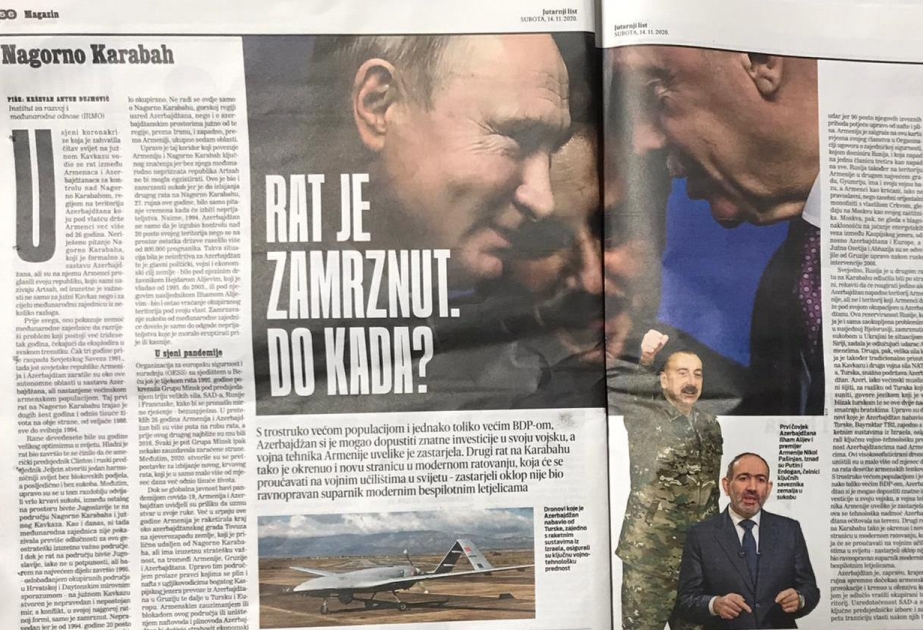 Xorvatiya qəzeti Azərbaycanın Qarabağ müharibəsində Qələbəsindən yazır