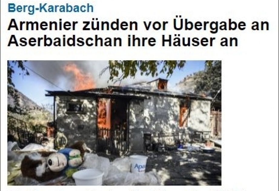 Portal alemán destaca la quema de casas por los armenios antes de retirarse de Azerbaiyán